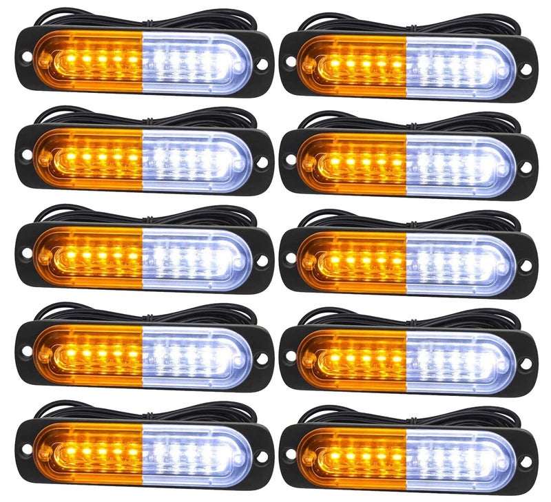 EASE2U E Led Emergency Strobe Lights for Truck Vehicle ATVs Universal Surface Mount Amber/White Emergency Warning Hazard Flashing Strobe Light Bar for Off Road (10PCS) - Image 1